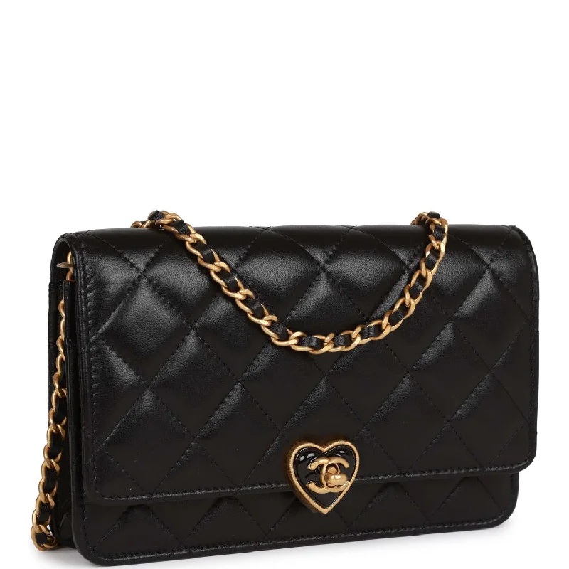 Chanel Heart Wallet on Chain WOC Black Lambskin Antique Gold Hardware