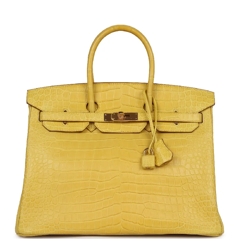 Hermes Birkin 35 Mimosa Matte Porosus Crocodile Gold Hardware